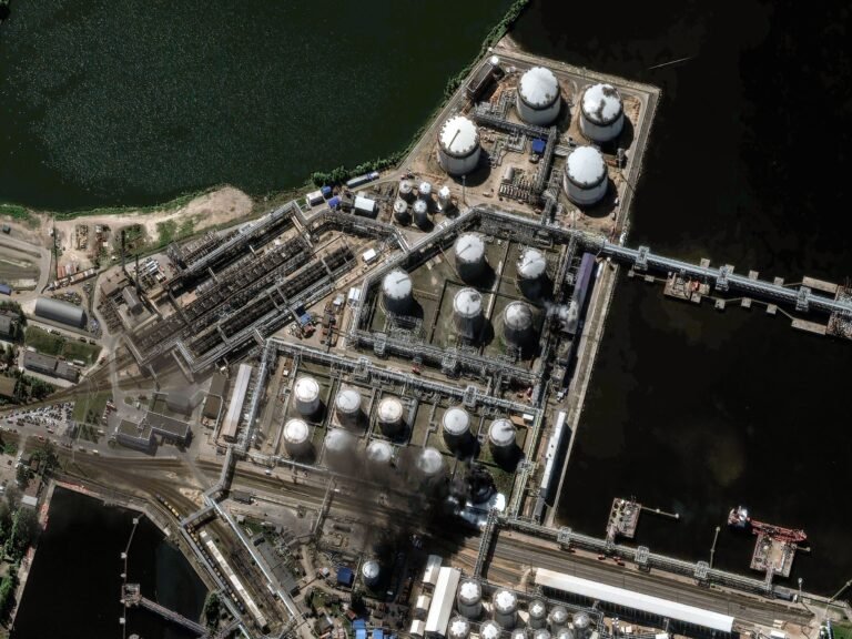 Satellite images show a blazing Russian oil terminal from Ukraine's strikes during the annual Russian Davos