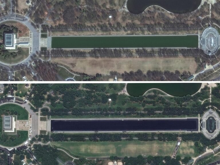 Before-and-after satellite photos show Trump's changes to the Lincoln Memorial Reflecting Pool in Washington, DC